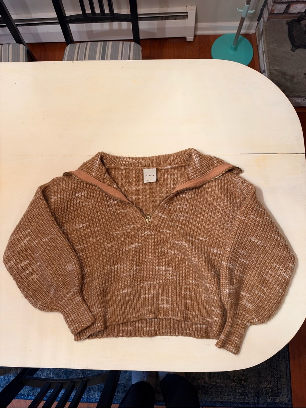 Varley Marled Half-Zip Turtleneck Sweater in Camel